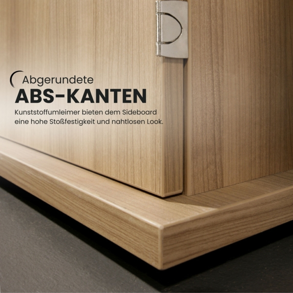 bümö Sideboard Ahorn mit Flügeltüren & Regal - Büromöbel Sideboard Holz 166cm breit, 45cm schmal, Büro Schrank für Flur oder als Wohnzimmer-Kommode mit Relinggriffen, SB2T-3-3-RE Bild 3