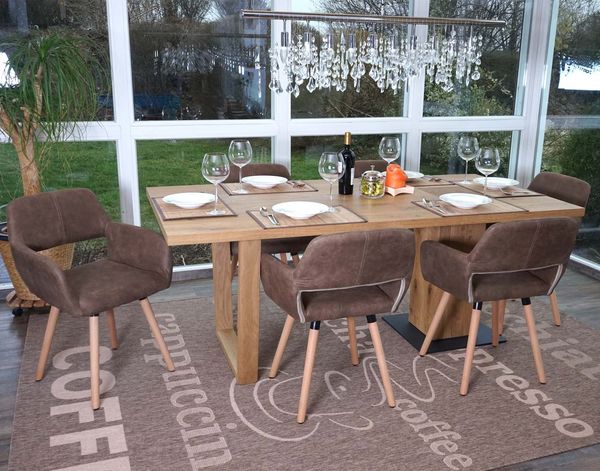6er-Set Armlehnstuhl 'HWC-A50 II' Textil, vintage braun, helle Beine