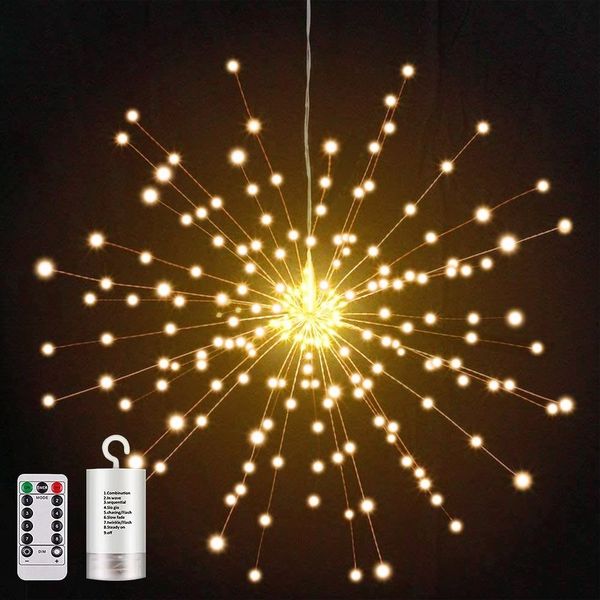 Merry 2024 Lichterkette LED-Lichterkette,LED Feuerwerk Hängestern Lichterketten,200LEDs, 8 Modi,Fernbedienung,Kupferdraht Lichterkette