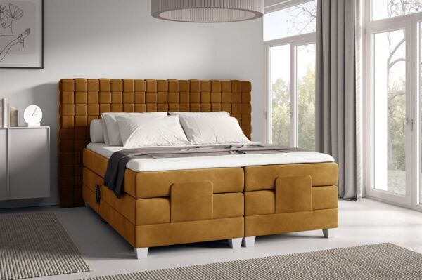Boxspringbett Elektrisch Bett VIDAL 180x200cm in Stoff Fresh Senfgelb