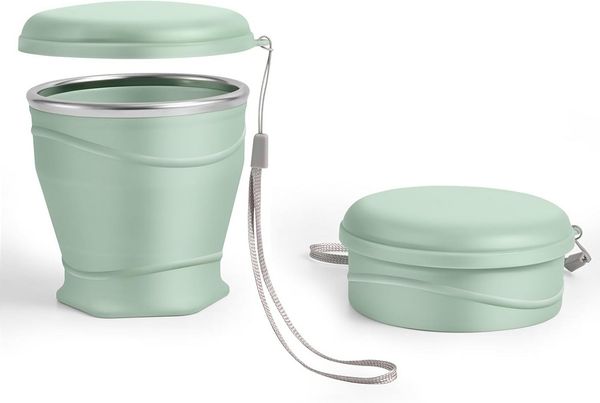 FOUORTUNATE-BEE Thermobecher Faltbarer Silikonbecher 260 ml – mit Deckel, wiederverwendbar, Tragbarer Reisebecher für Camping, Picknick, Büro und unterwegs