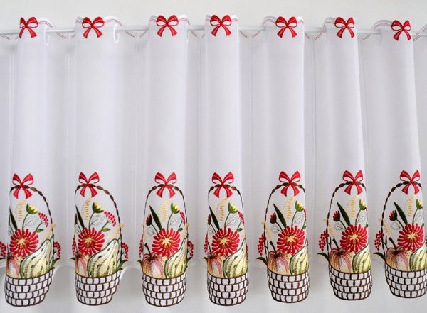 Stickereien Plauen Scheibengardine Obstkorb (1 St), Stangendurchzug, transparent, Voile, mit echter Plauener Spitze Stickerei