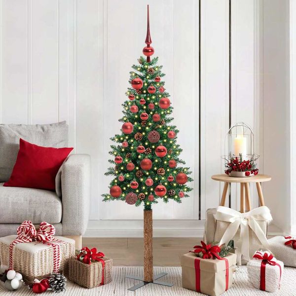 vidaXL Schlanker Weihnachtsbaum mit 150 LEDs mit Ständer Grün 150 cm 3394851