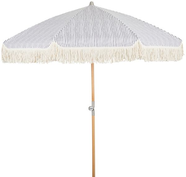 Sonnenschirm Gatsby von Brafab aus Polycotton und Buche, rund, klappbar, grau-weiß, Ø 185 cm