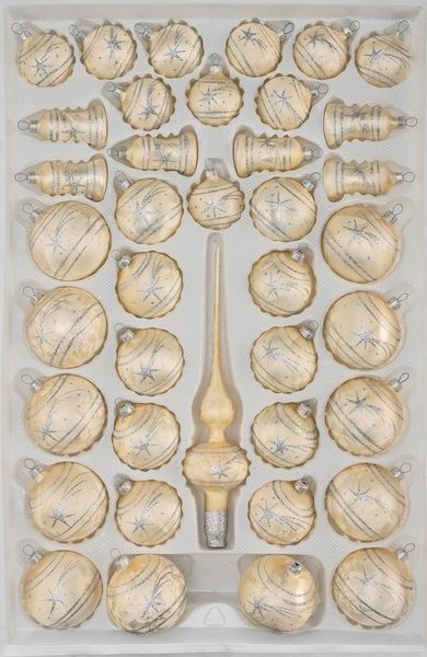 Navidacio Weihnachtsbaumkugel 39 tlg. Glas-Weihnachtskugeln Set in Ice Champagner Silber Komet