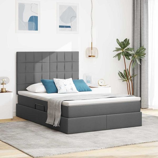 vidaXL Aufbewahrungsbett mit Matratze Dunkelgrau 140 x 190 cm 3371779