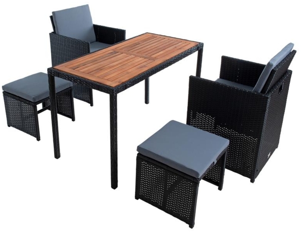 Polyrattan Sitzgruppe Gartenmöbel Set Rattanmöbel 4 Personen Gartenset Schwarz Bild 5