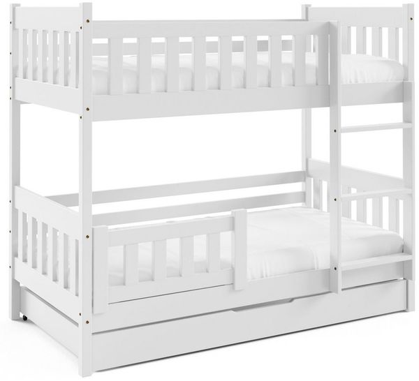 Masseno Etagenbett LUCIA 80x160 cm mit Schublade Kinderbett Massivholz Weiß