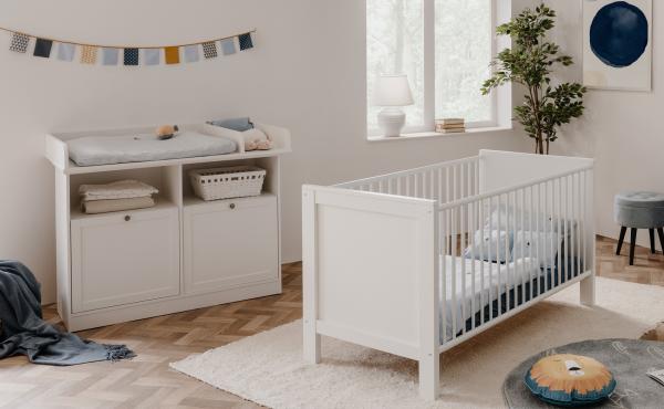 Babyzimmer Landström 181 weiß 2-teilig 70x140cm Babybett Wickelkommode