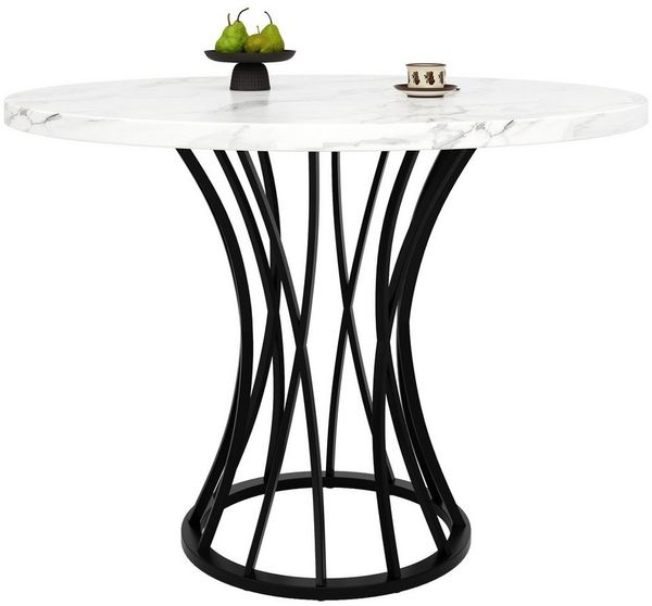 BlingBin Esstisch Luxuriöser Runder Tisch für 4-6 Personen, Küchentisch Kaffeetisch (Marmorierte Tischplatte aus MDF, 1-St, Produktgröße: 80*80*76cm, Tragendes Gewicht: 60KG), Geeignet für Esszimmer und Wohnzimmer, Schwarze Beine