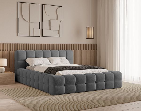 Chilly Möbel Polsterbett Verona Dunkelgrau Bouclé Stoff 140x200 cm mit Stauraum Quelle 92