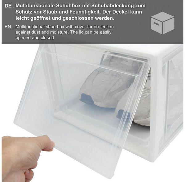Yorbay Schuhbox 3er Set Schuhbox, stapelbarer Schuhorganizer, Schuhaufbewahrung (Kunststoffbox mit halbdurchsichtige Tür), Halbdurchsichtig weiß, für Schuhe bis Größe 48 Bild 4