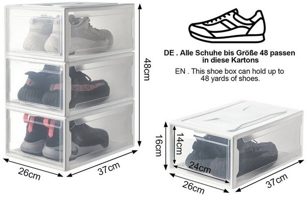 Yorbay Schuhbox 3er Set Schuhbox, stapelbarer Schuhorganizer, Schuhaufbewahrung (Kunststoffbox mit halbdurchsichtige Tür), Halbdurchsichtig weiß, für Schuhe bis Größe 48 Bild 2