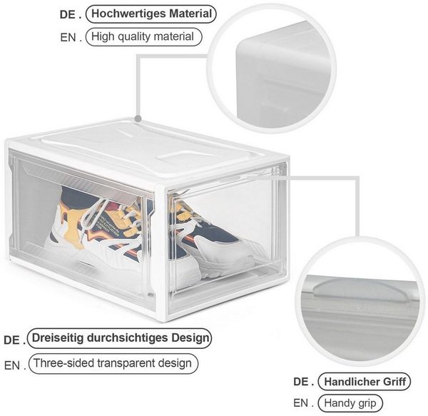Yorbay Schuhbox 3er Set Schuhbox, stapelbarer Schuhorganizer, Schuhaufbewahrung (Kunststoffbox mit halbdurchsichtige Tür), Halbdurchsichtig weiß, für Schuhe bis Größe 48 Bild 3