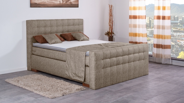 Meisterbetten Boxspringbett Luis 160x200 in MS-Camel, Matratzenbezug Nano, Komfortschaum-Topper
