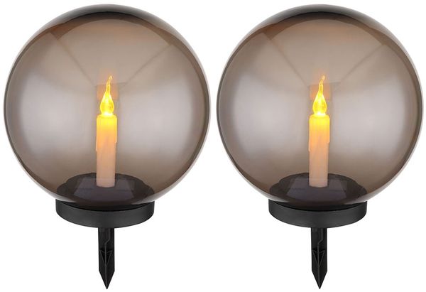 2er Set LED Solarlampe, Feuereffekt, Erdspieß, rauch, D 25cm