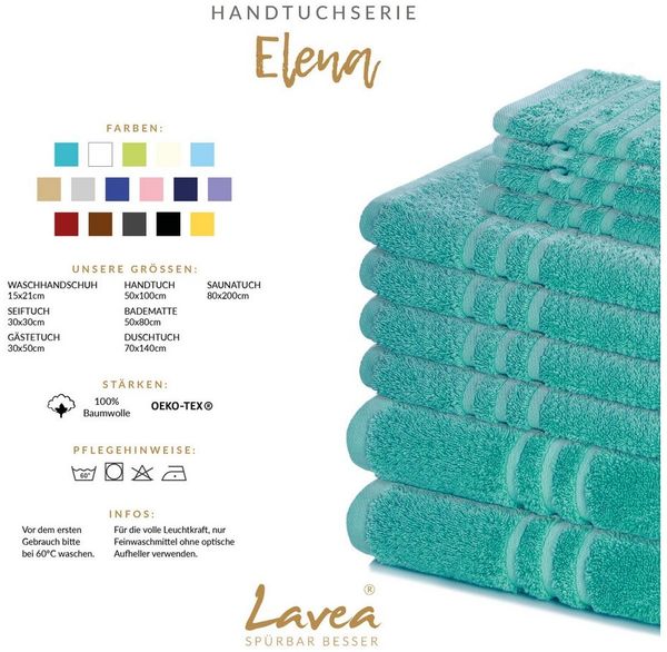 Lavea 2er Set Duschtuch 70x140 cm, Frottierserie Elena, Türkis Bild 3