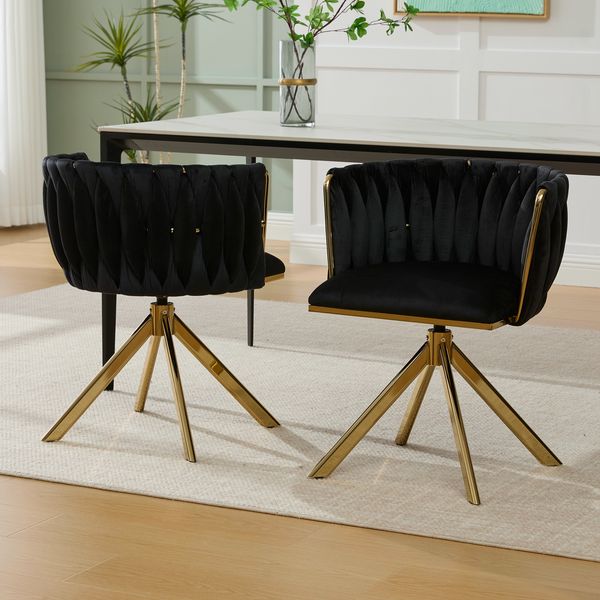 Drehstuhl 56x50x70 cm, Velours schwarz, 180°-Schwenk, höhenverstellbare Anti-Rutsch-Füße, belastbar 150 kg，2 Set