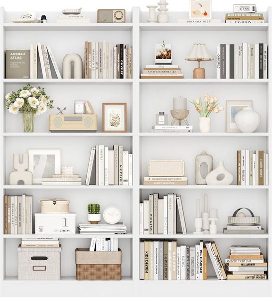 Yaheetech Bücherregal Standregal 161,5/182,5 cm (H), 2-tlg, Schmales Regal Bücherschrank mit 6 Ebenen, 1 verstellbarer Regalboden