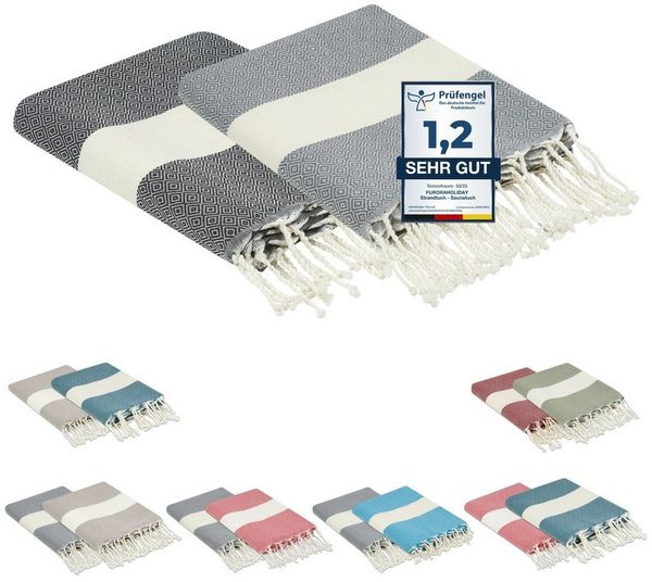 furora HOLIDAY Strandtuch groß 100x200 cm Strand Tuch, aus Baumwolle, Hamamtuch Badetuch, leicht, lang, dünn & kompakt