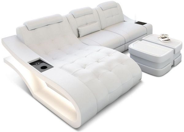 Ecksofa Elegante L-Form Leder - Büffelleder - weiß - Links
