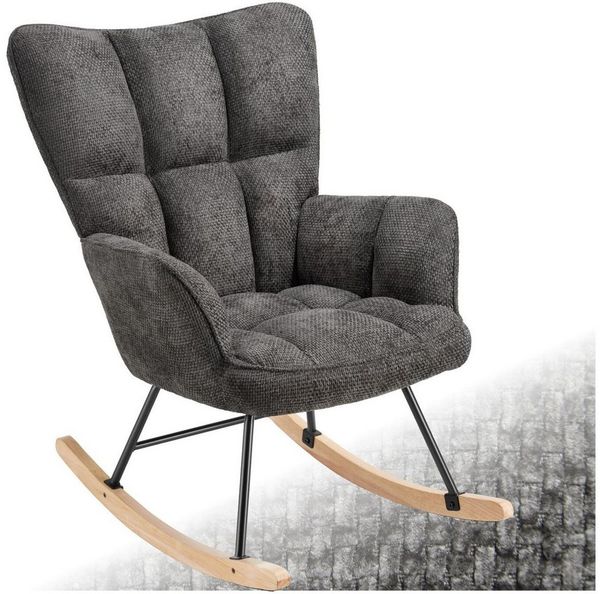 tectake Schaukelstuhl Relaxsessel Torve, gepolstert, Holzkufen, 120 kg Belastbarkeit (Set, 1 St), Samtiger Chenille-Bezug mit stilvollem Steppmuster