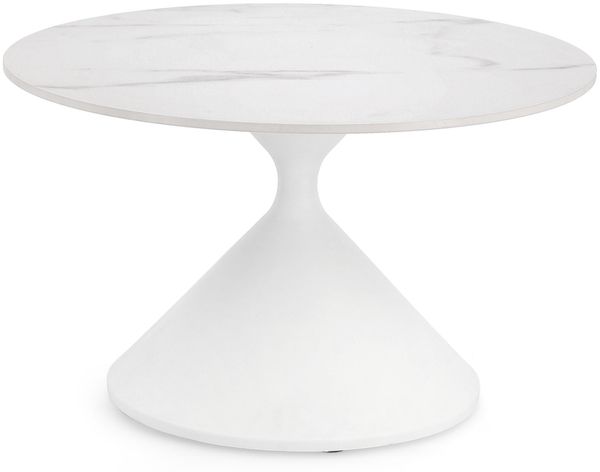 Couchtisch Anolo Marmor-Optik, modern und rund, Weiß, Ø 70 cm, Metallgestell