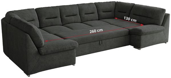 Ecksofa, Sofa big XXL, Wellenfedern, Wohnlandschaft XXL, mit Schlaffunktion - COMODO U - Dunkelgrau Stoff Bild 8
