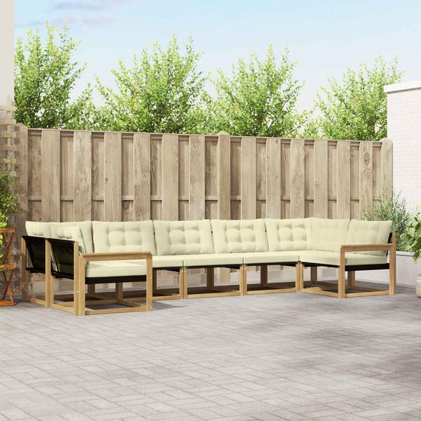 vidaXL Outdoor-Sofagarnitur mit Kissen 7 pcs Weiß und Creme 3389036