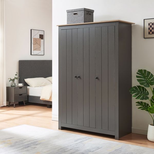 Kleiderschrank Vasand 175x120x52 cm Grau/Eicheoptik [en. casa]