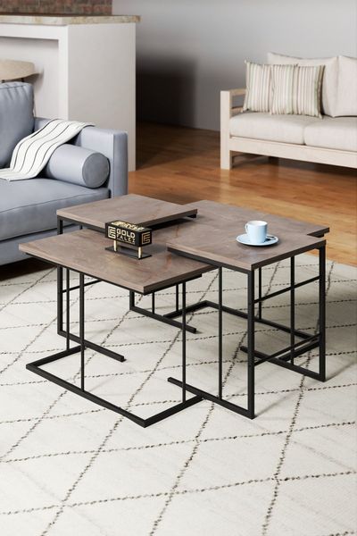 Couchtisch- und Satztisch-Set 60 x 90 cm Spanplatte Grau 89321716 [en. casa]