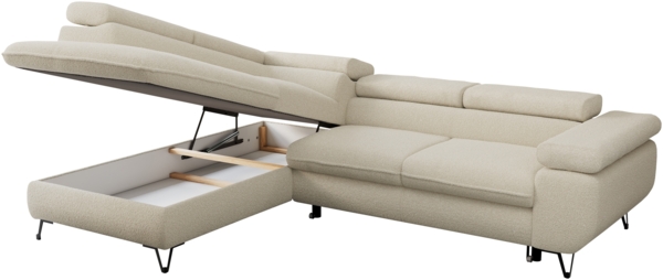 Mks Möbel 'Pedro L-Form' Ecksofa mit Schlaffunktion, verstellbaren Kopfstützen & Bettkasten, Hellbeige, Mikrofaser, links Bild 6