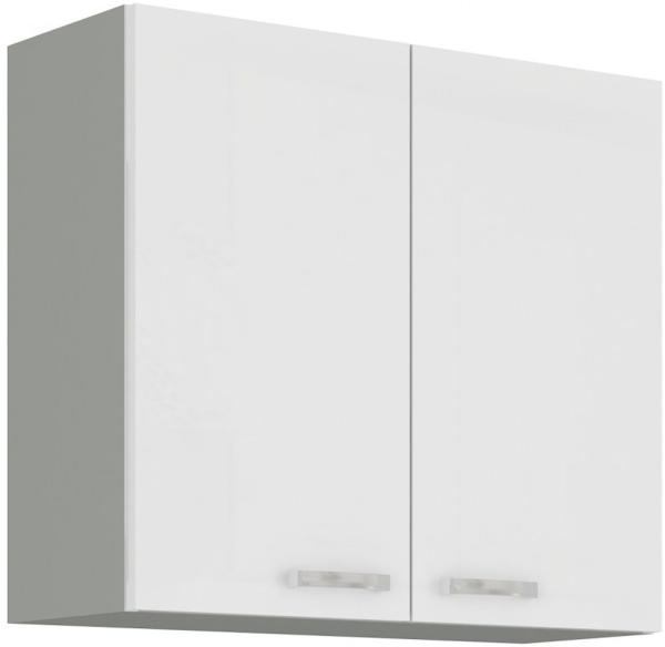 Küche Hängeschrank 80 Bianca Weiß Hochglanz + Grau Küchenzeile Küchenblock