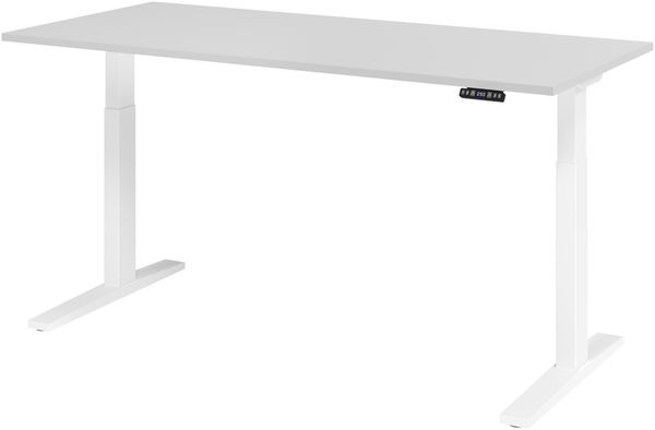 bümö elektrisch höhenverstellbarer Schreibtisch 180x80 cm in grau, Gestell weiß - Sitz & Stehschreibtisch mit Memoryfunktion, elektrischer Stehtisch & Gaming Tisch, XMKA-Serie, XMKA19-5-W