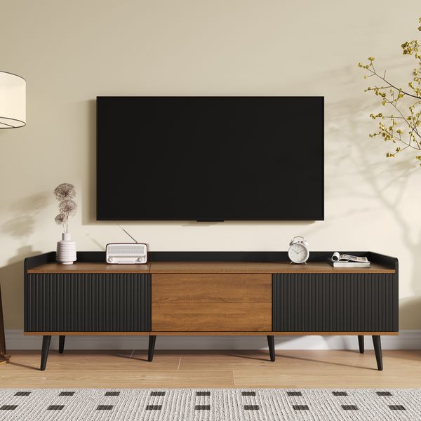 TV-Schrank mit 3 Türen, MDF/Spanplatte, 160 x 39 x 49,5 cm, Schwarz/Natur