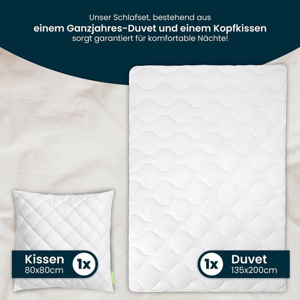 Gentle North Microfaserbettdecke + Kopfkissen Bettdecke & Kopfkissen - 2-Set Kopfkissen - Ganzjahresdecke, Füllung: 100% Polyester, Reißverschluss beim Kissen - waschbar - allergikerfreundlich