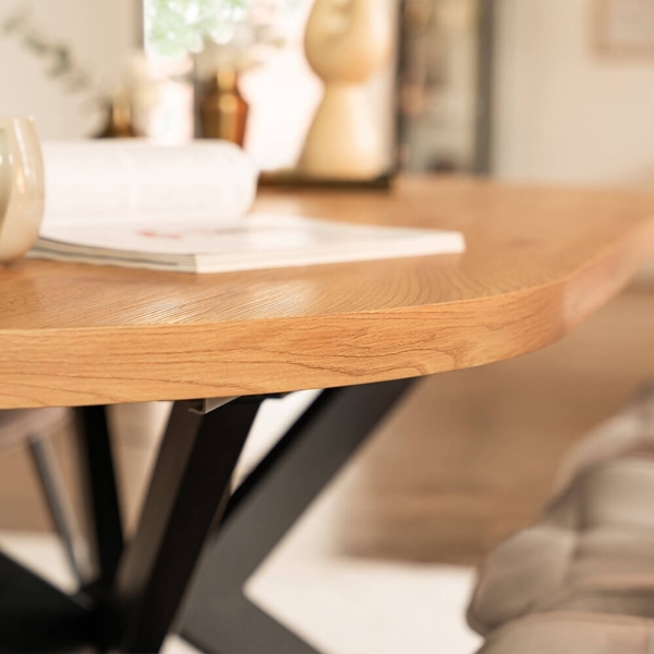 HOME DELUXE Essgruppe Oval Ausziehbar inkl. Sternfuß - 160 x 100 cm Light Oak 6 Stühle Creme Bild 3