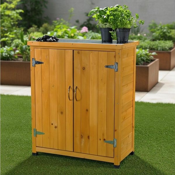 Melko Garten-Geräteschrank Melko Geräteschrank Aufbewahrungsschrank aus Holz, Farbe Braun 75x40cm, BxT: 75x40 cm, (Stück), Oberfläche mit robuster Platte