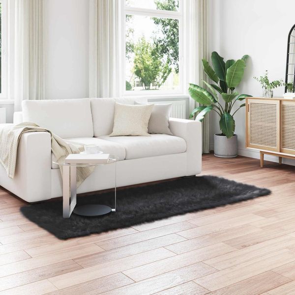 vidaXL Teppich aus Kunstschaffell TAFALLA Schwarz 80 x 200 cm 42021567