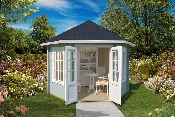 Lasita Maja Gartenpavillon Rivera ISO Gartenpavillon aus Holz in Grau Gartenhütte Gartenlaube mit Montagematerial