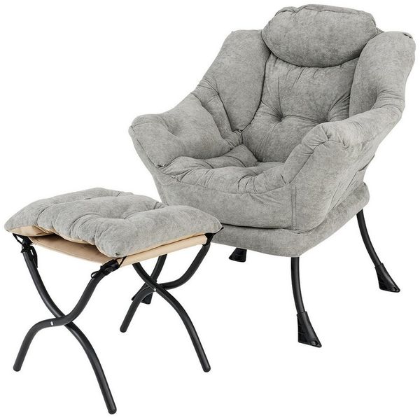 KOMFOTTEU Relaxsessel, Loungesessel mit faltendem Ottoman & Seitentasche & Kopfstütze