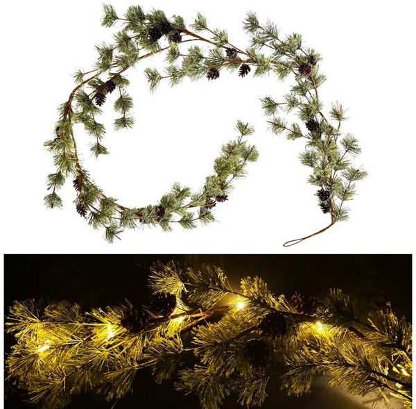 Online-Fuchs Girlanden - Tannenzweige mit LED-Lichterkette & Tannenzapfen - Weihnachtsdeko, inklusive 6-Stunden Timerfunktion - 180 cm lang
