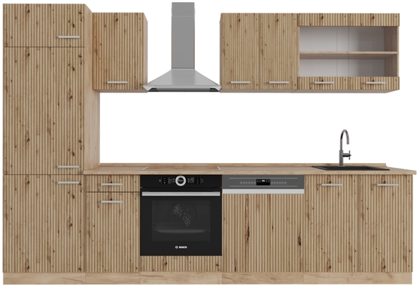 Küchenzeile R-Line Artisan-Eiche/Goldkraft Eiche 300 cm ohne Arbeitsplatte Vicco