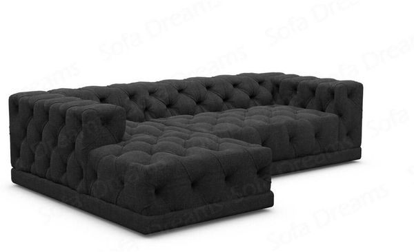 Samtstoff Ecksofa Palma L Form - Strukturstoff - schwarz - Links