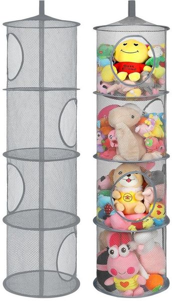Mutig Hängeregal 2 Stück Set Hängeregal Mesh Hängende Netz-Aufbewahrungstasche, 4 Stufe Faltbare Hängeaufbewahrung Organizer, Hängender Speicherkorb, Kuscheltiere Hängeregal für Kleine Kleidung