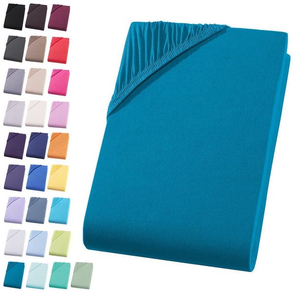 Visaggio Spannbettlaken Jersey aus 100% Baumwolle Spannbetttuch Bettlaken, Jersey, Gummizug: rundum, Spannbettlaken, für Matratzenhöhen bis 22 cm, Steghöhe 30 cm
