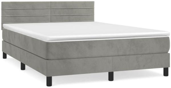 vidaXL Boxspringbett mit Matratze Hellgrau 140x190 cm Samt 3141359