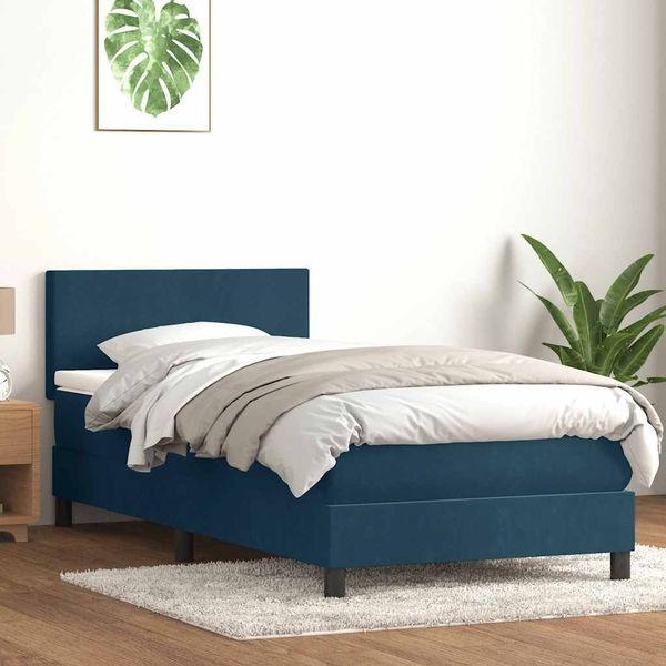 vidaXL Boxspringbett mit Matratze Dunkelblau 80x220 cm Samt 3316045
