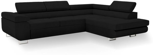 Goldstoff Ecksofa mit Schlaffunktion & Bettkasten - hochwertiges Sofa, Couch mit Schlaffunktion für Wohnzimmer - Schlafsofa - Eckcouch, Eckcouch mit praktischem Bettkasten in schwarz