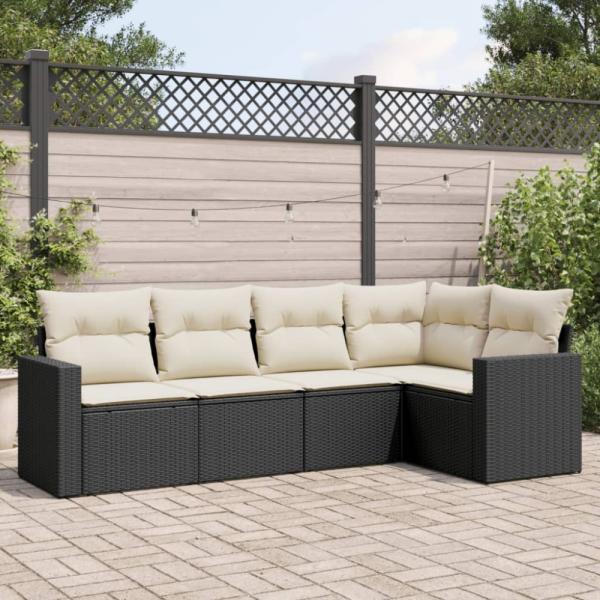 vidaXL 5-tlg. Garten-Sofagarnitur mit Kissen Schwarz Poly Rattan 3218916